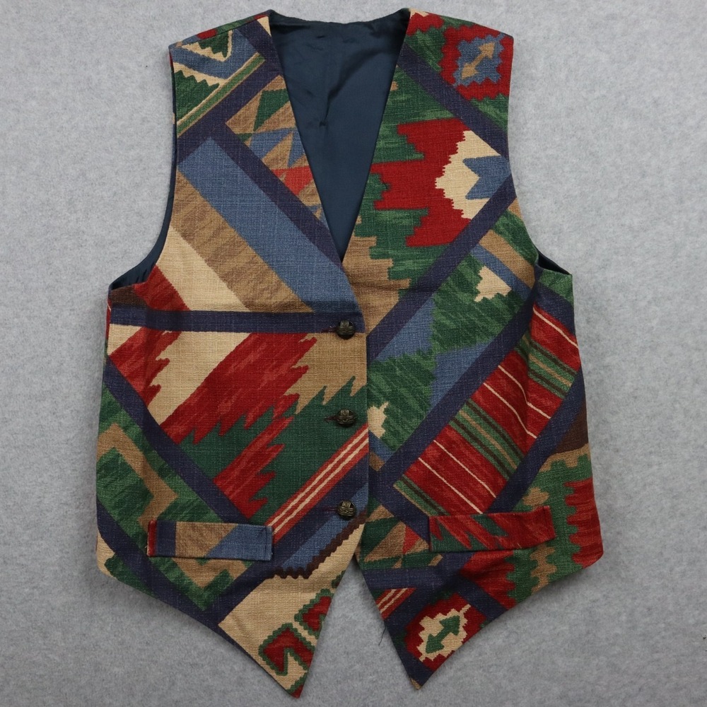 Vtg Coco West Vest Womens Medium Southwestern Saddle Blanket‎ Aztec Sleeveless